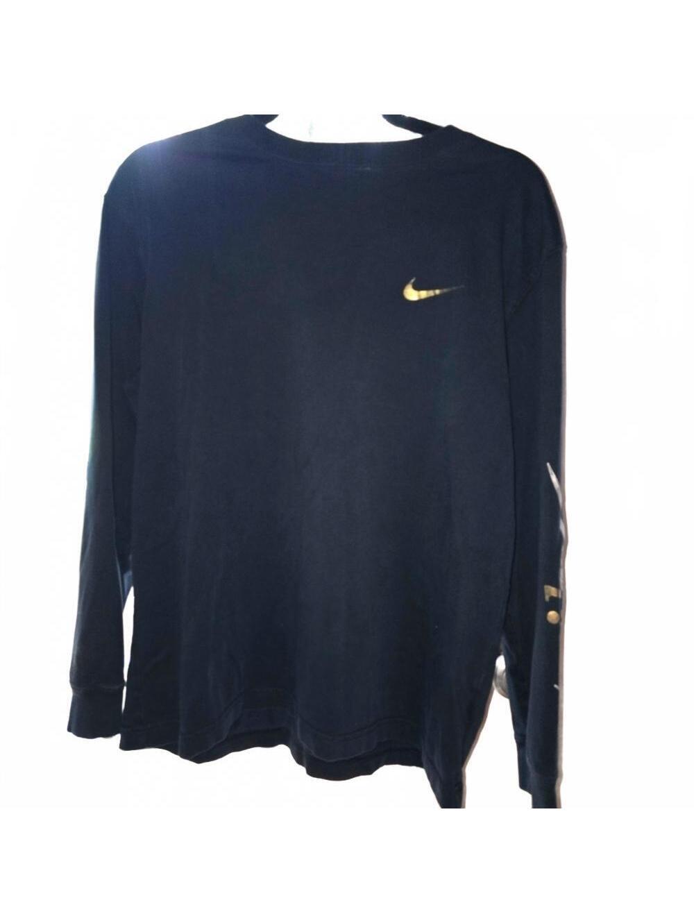 Nike Navy Long Sleeve Tee Gold Metallic Logo Men's Medium